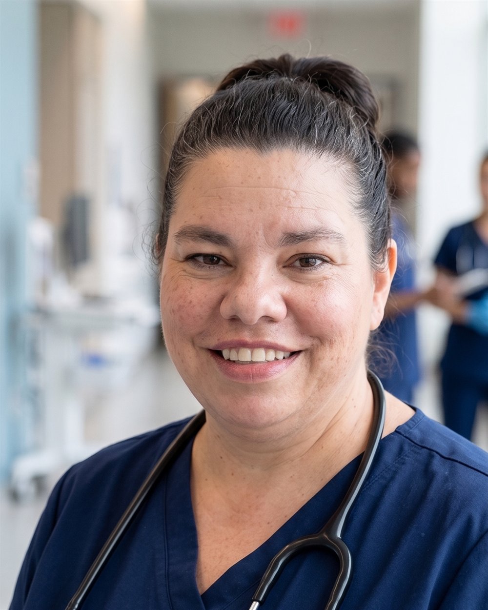 Shawnmarie Moore, founder of Rooted in Healthy Remedies, a nurse in navy scrubs with a stethoscope